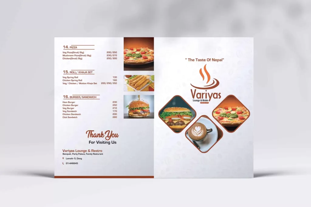 Variyas Lounge and Restro menu design