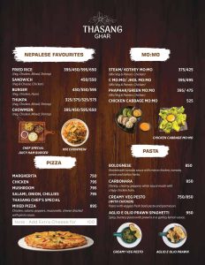 Thasang ghar ditital menu